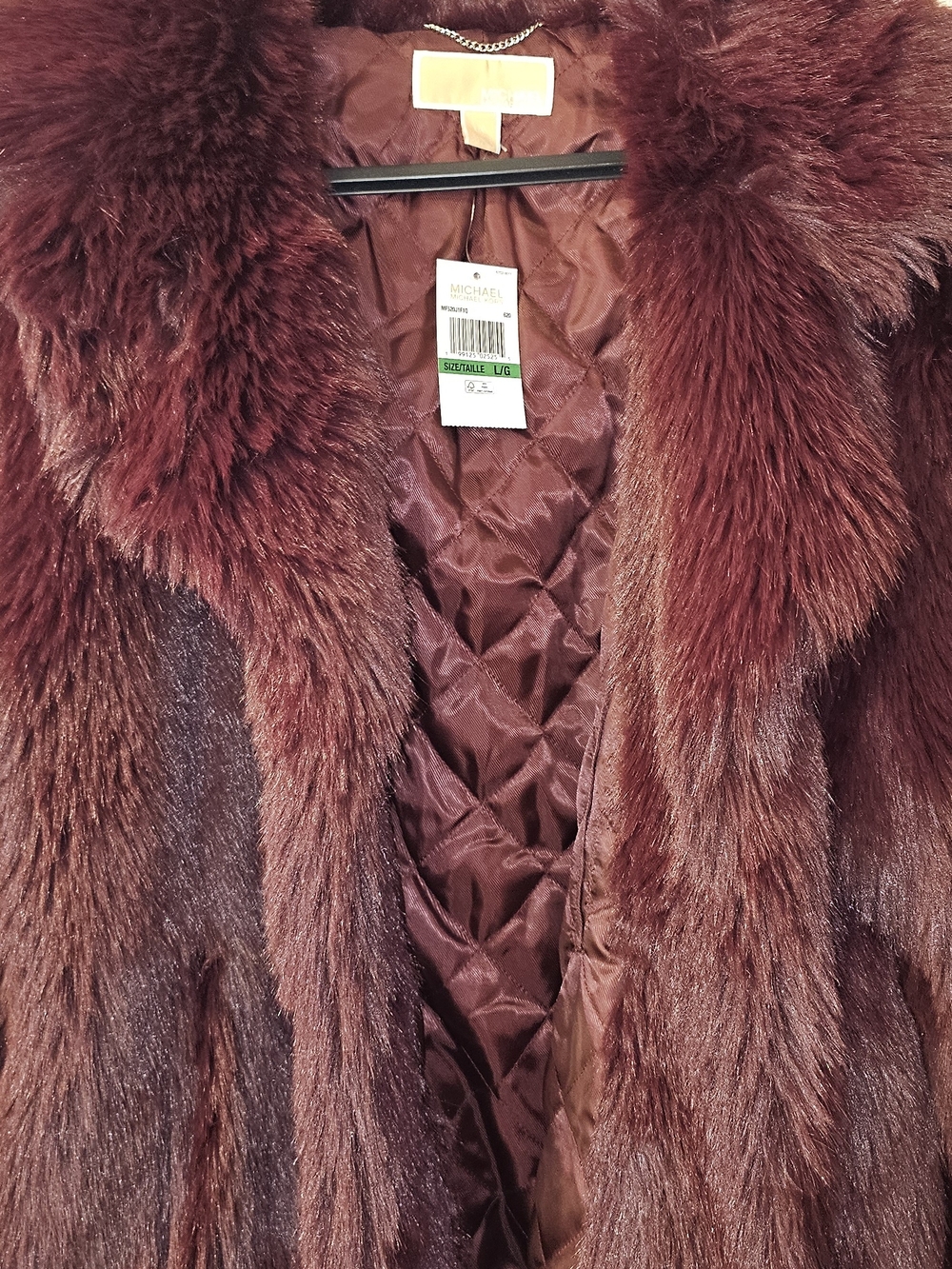 Michael Kors Women's Faux Fur Coat in Burgundy - Picture 5 of 5